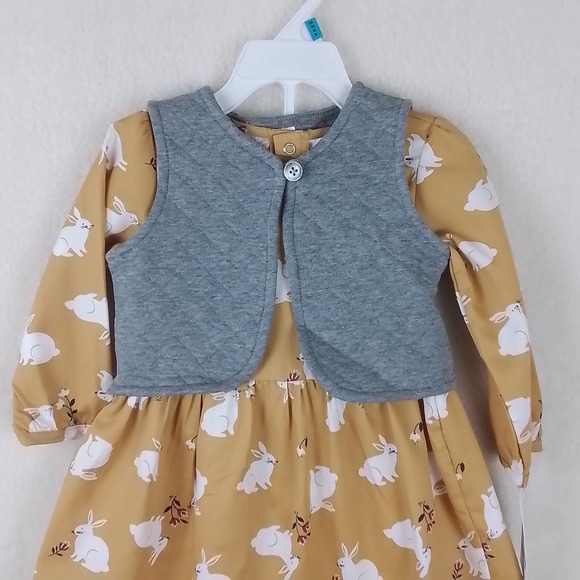 NWT Carter's‎ Baby 3-Piece Dress Set Girl's Size 18m in Yellow w/ Bunnies - Picture 3 of 15